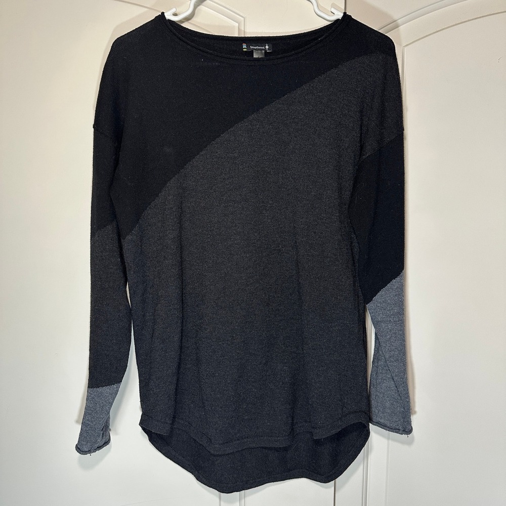 Smartwool Double Time Gray Black Colorblock Sweater Merino Wool Blend Womens S